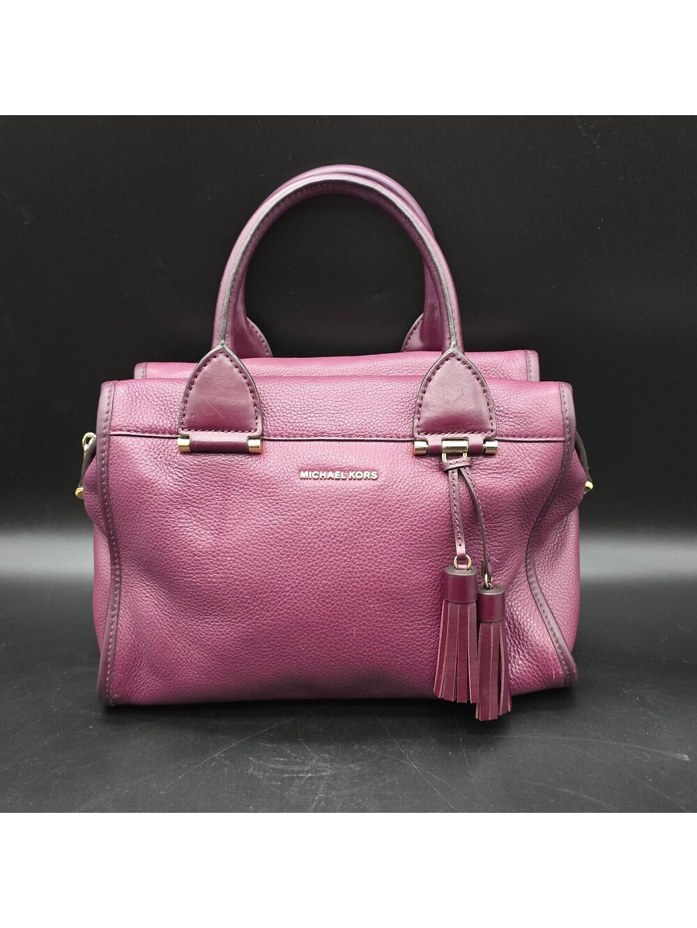 Michael Kors Geneva Satchel Plum Purple Pebbled Leather Top Handle Bag Handbag